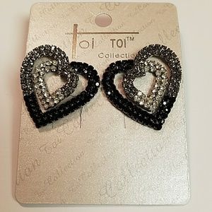 Beautiful silver black and clear crystal heart ear